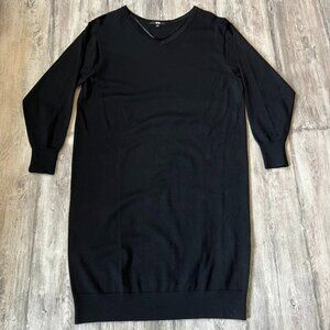 Uniqlo Black Wool-Blend Sweater Dress, Knee/Midi Length, Size Medium